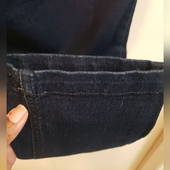 Dark Blue Denim Pull On Ankle Skinny Jeans Gold Exposed Zipper Detail Stretchy - Picture 8 of 9